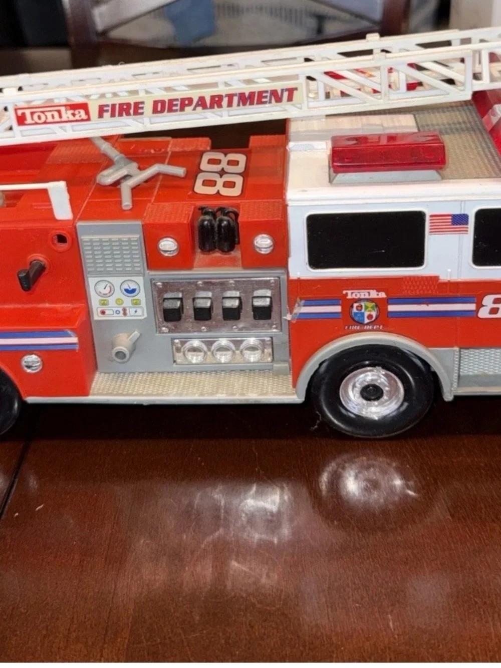Tonka Red and White Fire Department Ladder Truck Toy